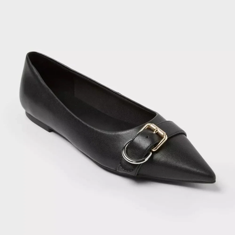 Women's Valentina Pointed Toe Buckle Flats – A New Day Black 8.5 – New With Tags